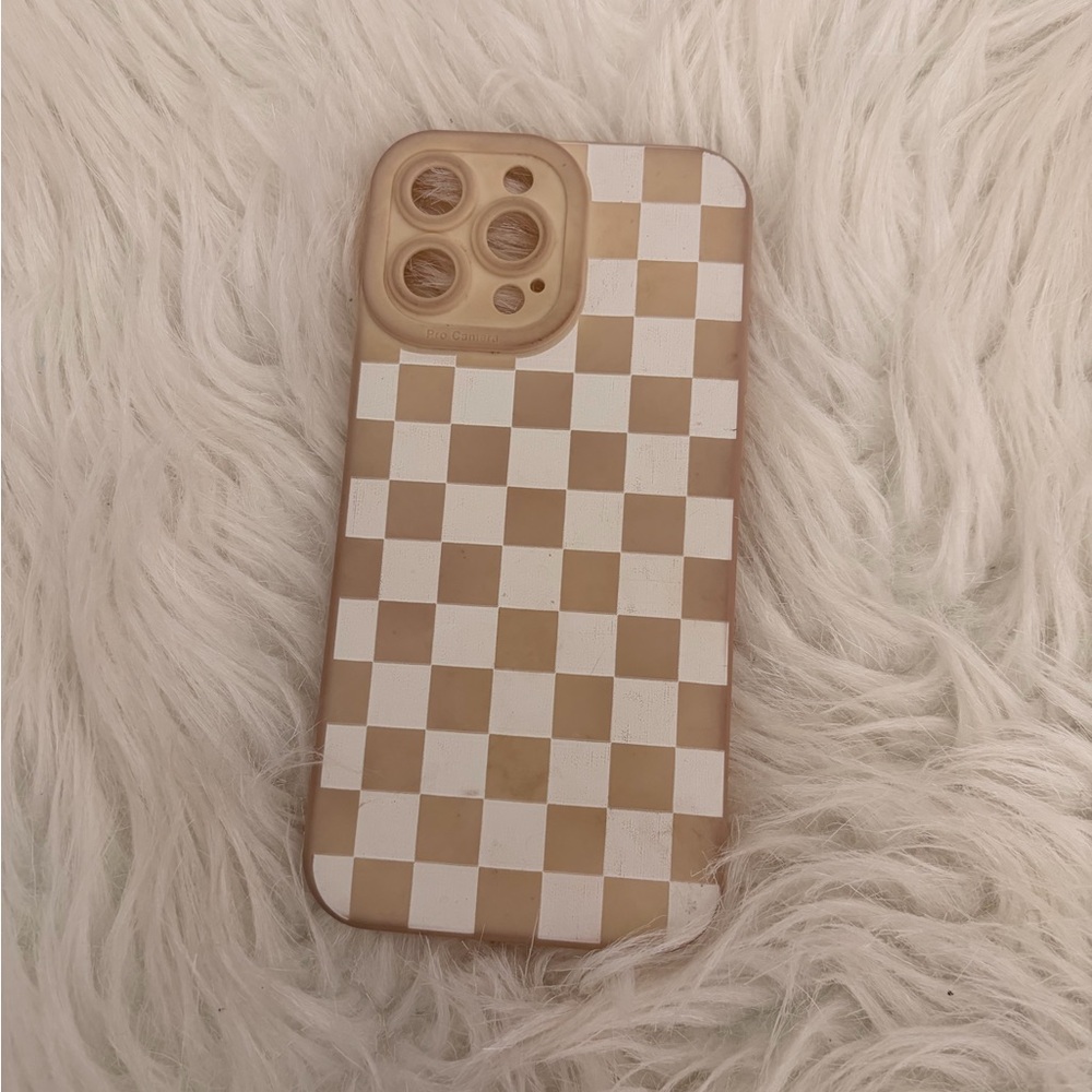 SHEIN Tan and White Checkered Phone Case